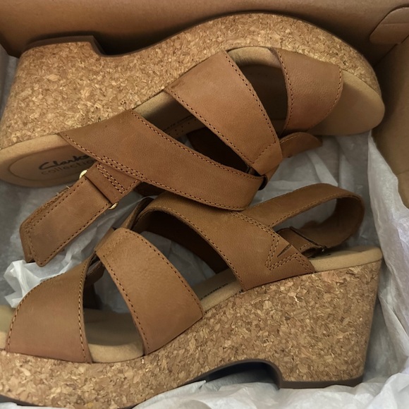 Clarks Women's Tan Wedge Sandals - Picture 2 of 4